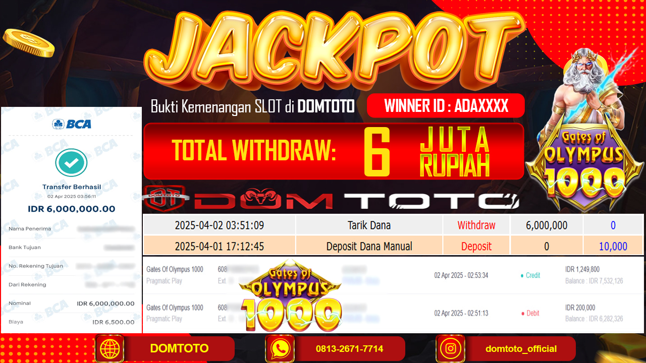 JACKPOT SLOT GATES OF OLYMPUS 1000 02  APRIL 2025